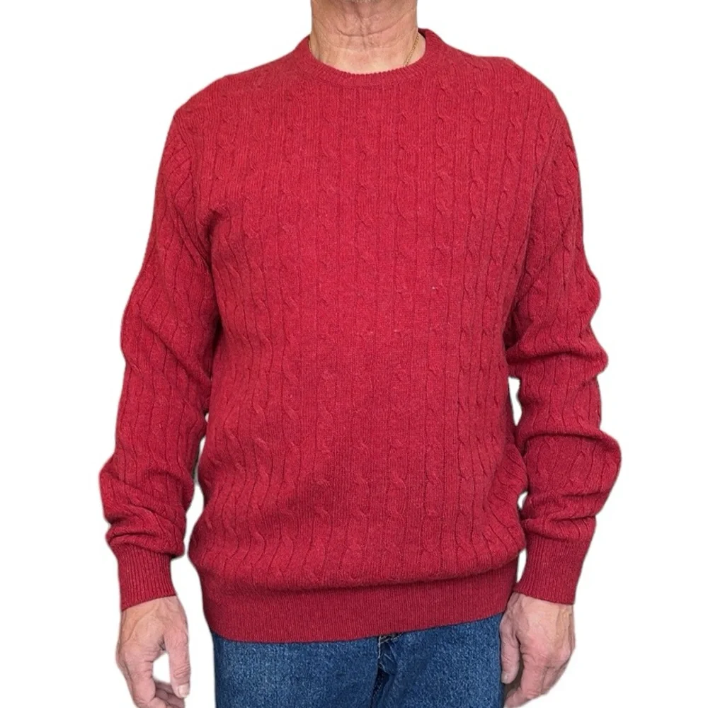 J. Crew  Red 100% Lambs wool  Cable Knit Crew Neck Sweater Size Men's XL